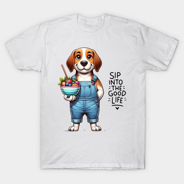 "Dip into the Good Life" - Beagle and Fruit Bowl T-Shirt by WEARWORLD